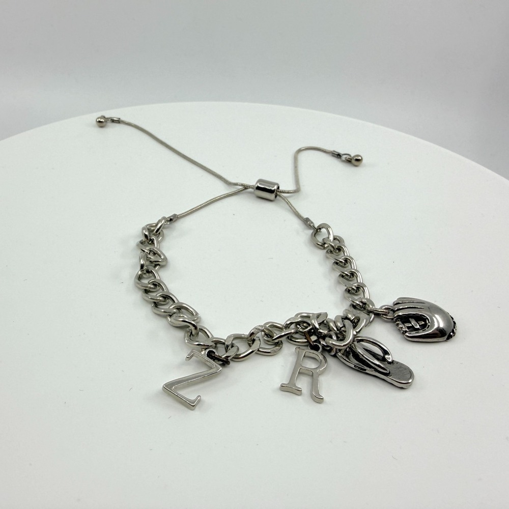 Vintage Silver Tone Initial Z Charm Bracelet Adjustable 90s